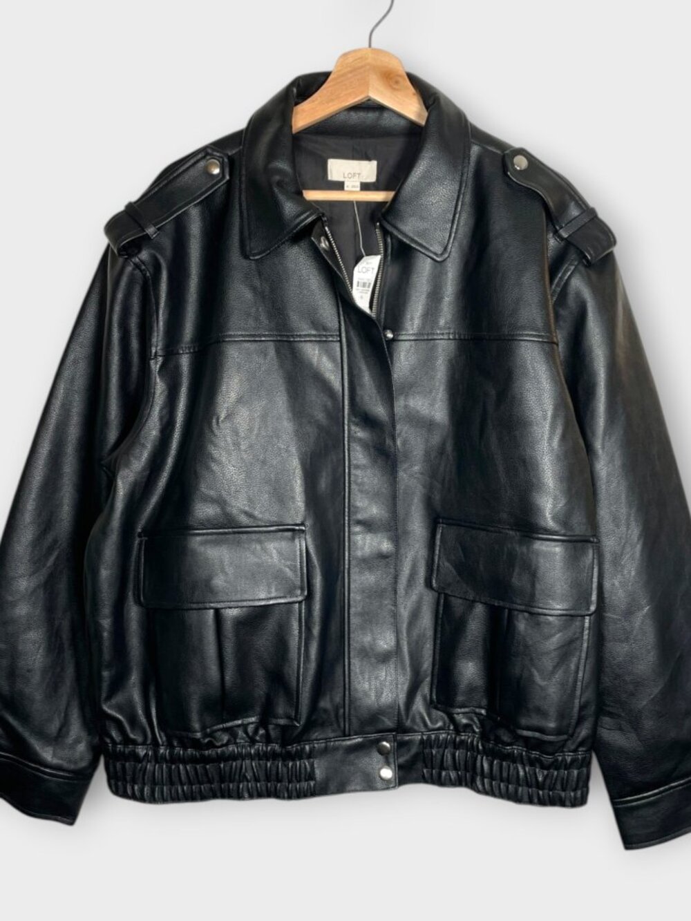 LOFT Pebbled Faux Leather Jacket XL Black Oversized Biker